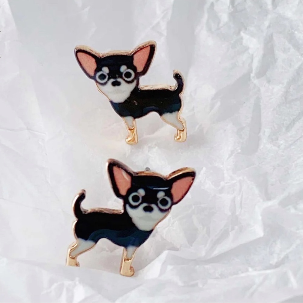 Black & White Chihuahua Enamel and Gold Plated Earrings
